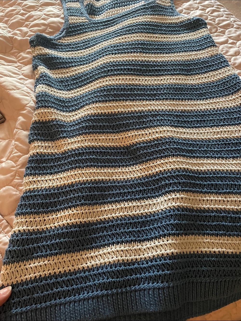 Free People Blue and Cream Striped Crochet Tank Dress - Picture 8 of 12